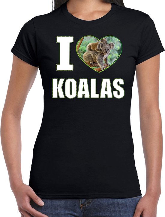 I love koalas t-shirt met dieren foto van een koala zwart voor dames - cadeau shirt koala liefhebber XL