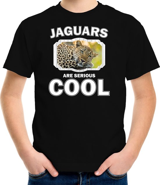 Dieren jaguars/ luipaarden t-shirt zwart kinderen - jaguars are serious cool shirt  jongens/ meisjes - cadeau shirt luipaard/ jaguars/ luipaarden liefhebber - kinderkleding / kleding 110/116