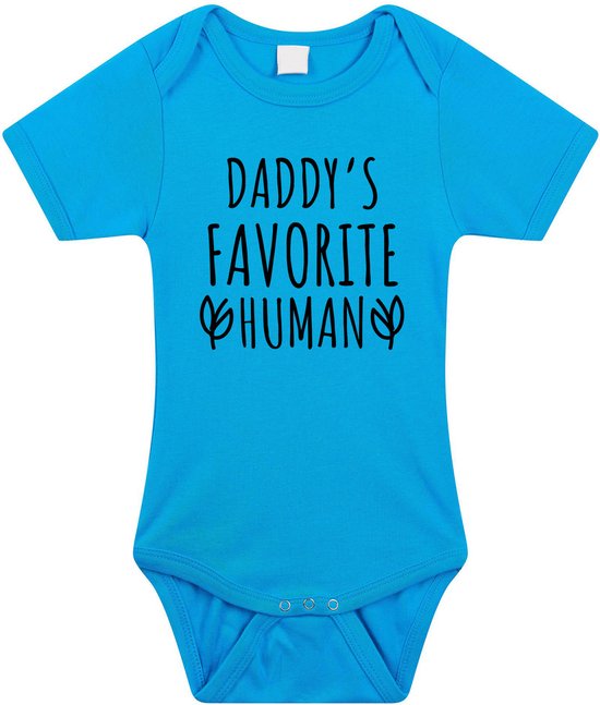 Foto: Daddys favourite human tekst baby rompertje blauw jongens kraamcadeau vaderdag babykleding 80