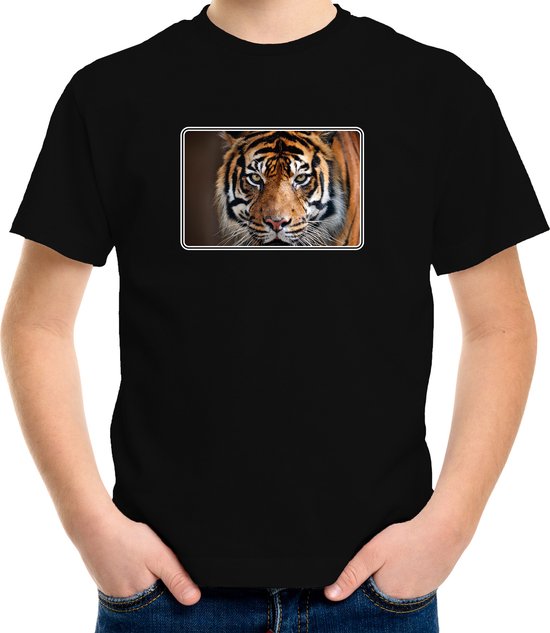 Dieren shirt met tijgers foto - zwart - voor kinderen - natuur / tijger cadeau t-shirt 122/128