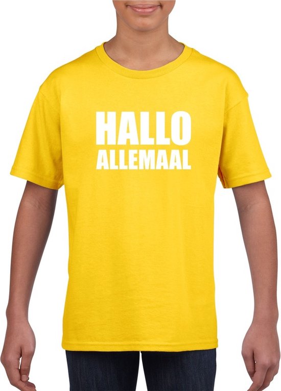 Hallo allemaal tekst geel t-shirt voor kinderen 134/140