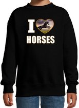 I love horses sweater met dieren foto van een zwart paard zwart voor kinderen - cadeau trui paarden liefhebber - kinderkleding / kleding 110/116