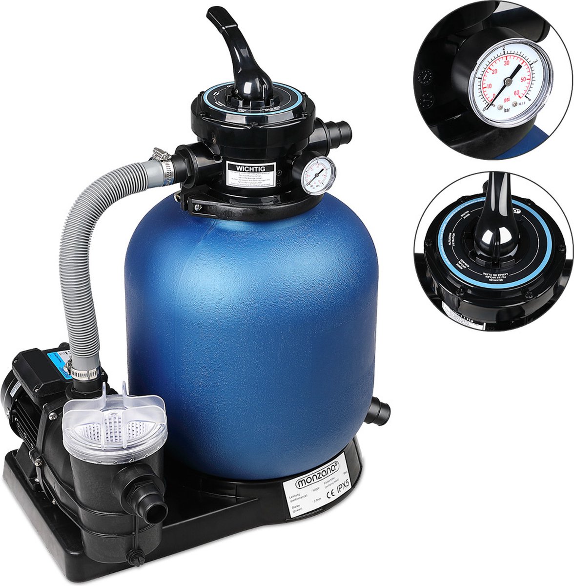 Pompe filtre à sable max. 10.200 L/h avec pré-filtre XXL piscine nettoyage  eau | bol