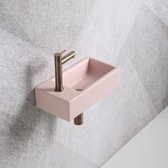 Fonteinset Mia 40.5x20x10.5cm mat roze links inclusief fontein kraan ronde uitloop, sifon en afvoerplug copper