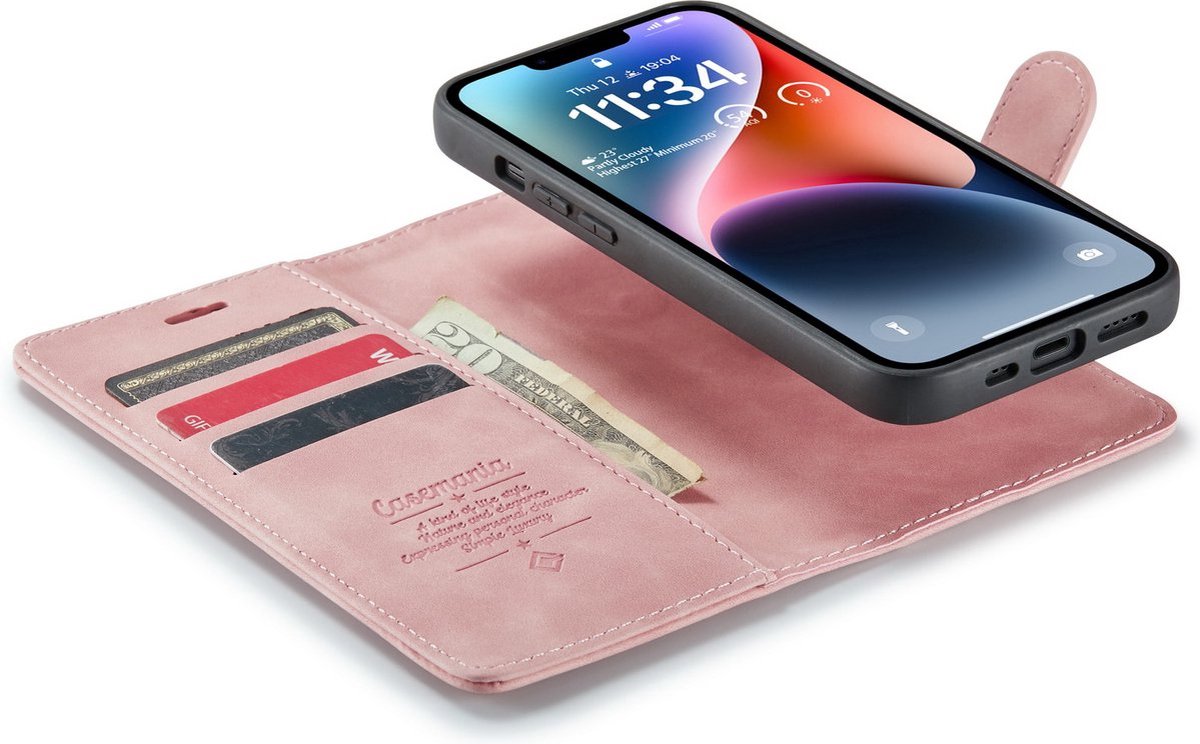 iPhone 14 Plus Bookcase hoesje - CaseMe - Effen Roze - Kunstleer