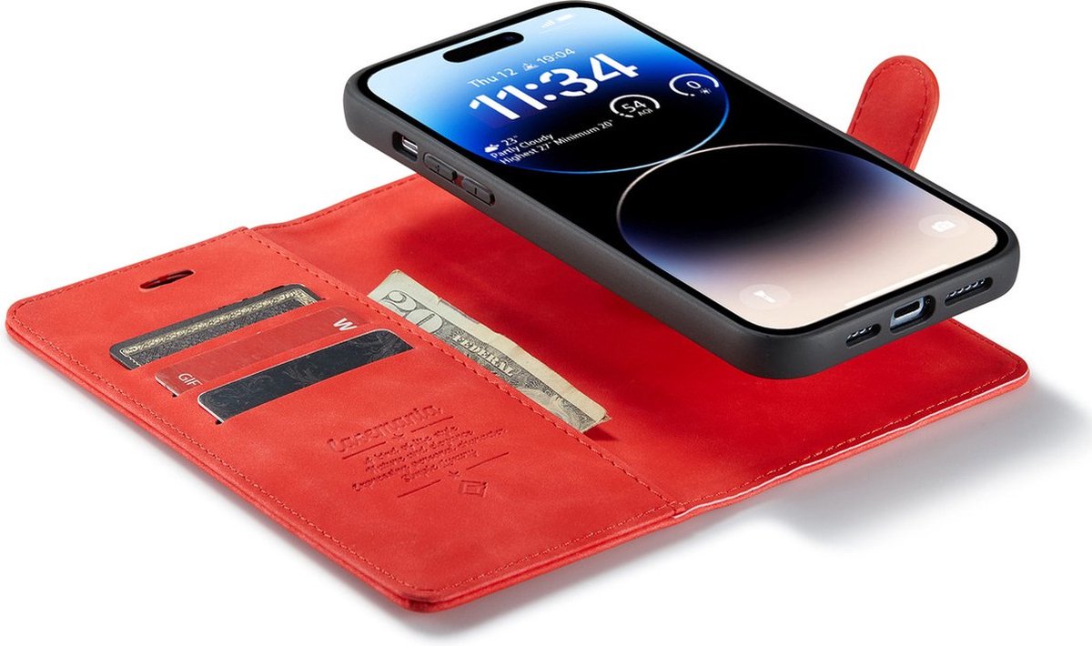 iPhone 14 Pro Bookcase hoesje - CaseMe - Effen Rood - Kunstleer