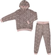 Apollo Dames Huispak Loungewear Luipaard Print Fleece Incl Capuchon Roze - Maat  L/XL