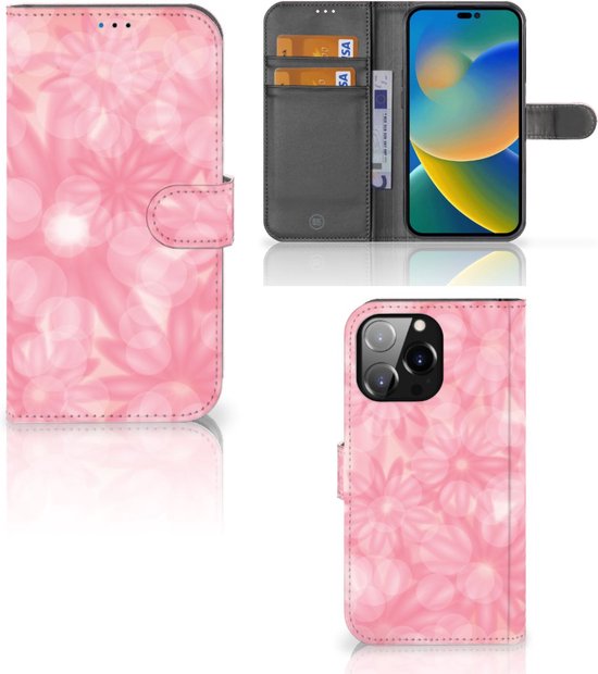 Portefeuille iPhone 14 Pro Max Flip Housse Étui Fleurs De Printemps