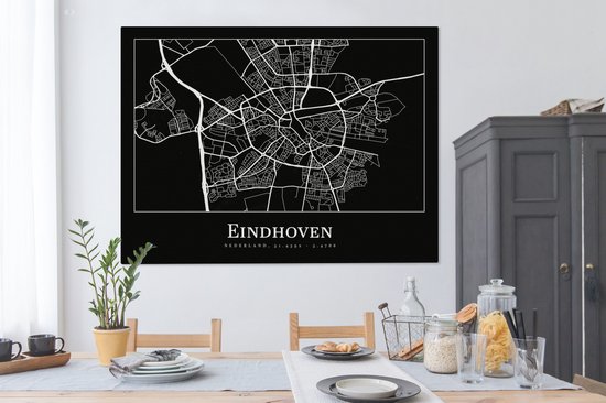Peinture sur Toile Carte - Eindhoven - Carte - Plan de Ville - 160x120 cm - Décoration murale XXL