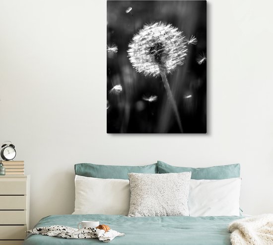 Canvas schilderij 120x160 cm - Wanddecoratie Paardenbloem - Zwart - Wit - Plant - Muurdecoratie woonkamer - Slaapkamer decoratie - Kamer accessoires - Schilderijen