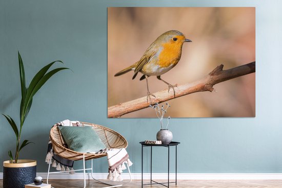 Tableau sur toile Vogel - Branche - Rouge-gorge - 160x120 cm - Décoration murale XXL