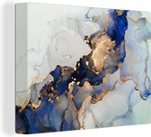 Canvas Schilderij Marmer - Blauw - Goud - 40x30 cm - Wanddecoratie