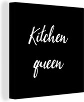 Canvas Schilderij Quotes - Kitchen Queen - Vrouwen - Inductiebeschermer - Inductie Kookplaat - 20x20 cm - Wanddecoratie