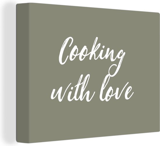 Canvas Schilderij Quotes - Cooking with love - Spreuken - Liefde - Koken - 120x90 cm - Wanddecoratie