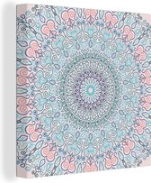 Canvas Schilderij Mandala - Hippie - Bohemian - Blauw - 50x50 cm - Wanddecoratie
