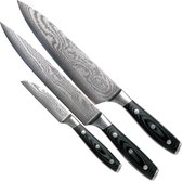 Set de 3 Couteaux Eden Classic Damast EQ2030-S01 Set de Couteaux avec Couteau de Chef, Couteau à Viande et Couteau à Eplucher, Acier de Damas