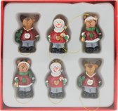 6x Houten kersthangers figuurtjes 4 cm type 2 - Kerstboomversiering - Kerstversiering/kerstdecoratie