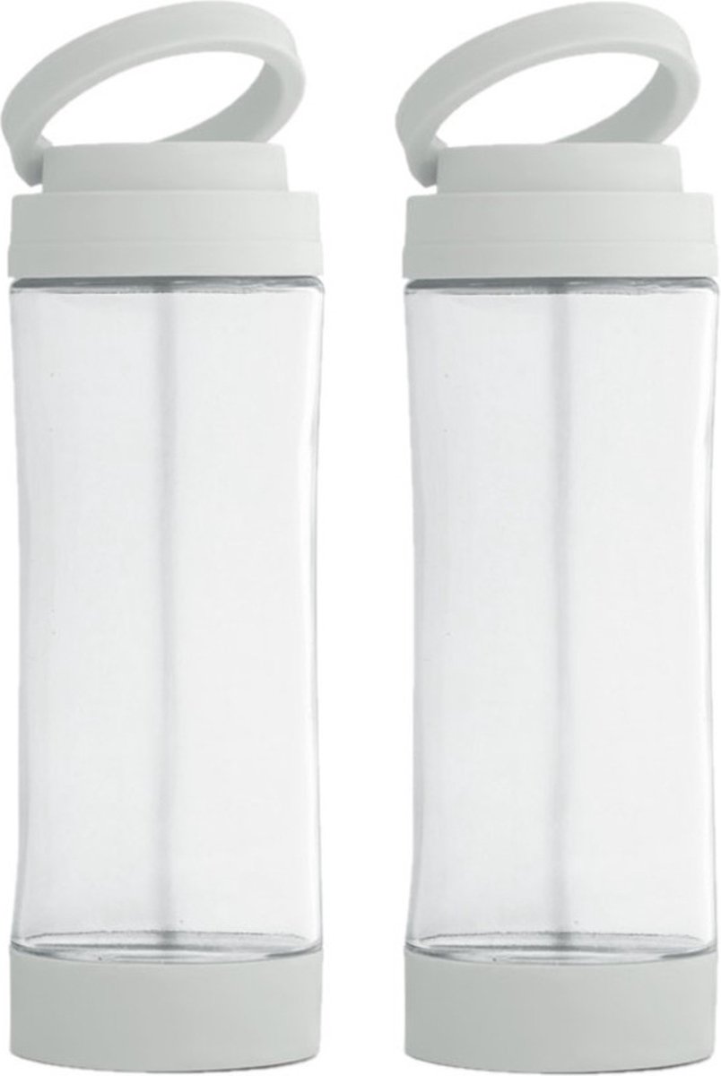 2x Stuks glazen waterfles/drinkfles met witte kunststof schroefdop en smartphone houder 390 ml - Sportfles - Bidon