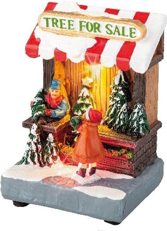 Kerstdorp kersthuisjes kerstbomen winkeltje met verlichting 8 x 11 cm - Kerstdorp onderdelen kerstversiering