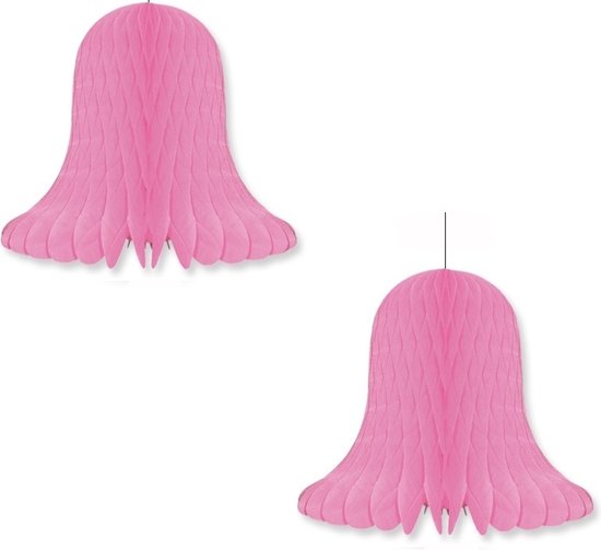 2x Roze decoratie klokken/kerstklokken lampionnen 20 cm - feestversiering/kerstversiering