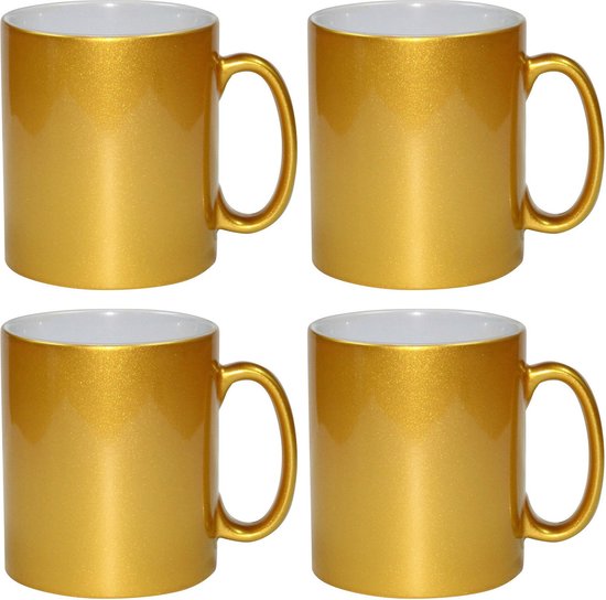 4x gouden koffie/ thee mokken 330 ml - geschikt voor sublimatie drukken -  Gouden... | bol.com