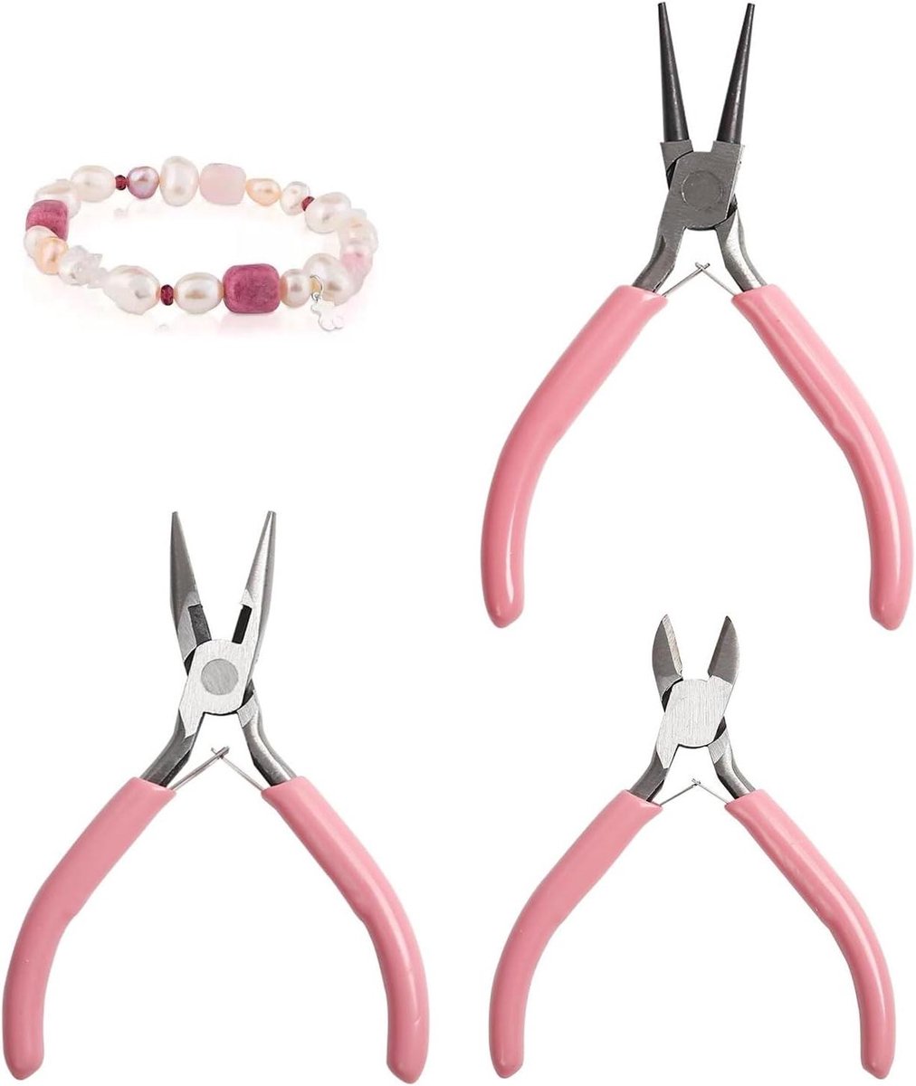 Kleine punttang - Mini tang set - Sieraden maken - Anti-slip grip - 3 stuks - Roze