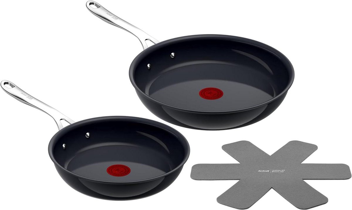 Koekenpannenset - Kookgerei set - Perfect braden - Thermo-signaal indicator - 24/28 cm - Zwart