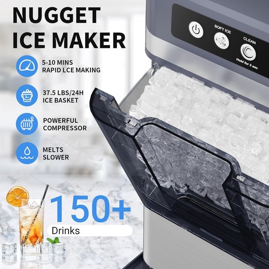 IJsmachine - Nugget ijsmaker - Dranken Koelen - Automatische reiniging - 17kg per dag - Zilver — afbeelding 5
