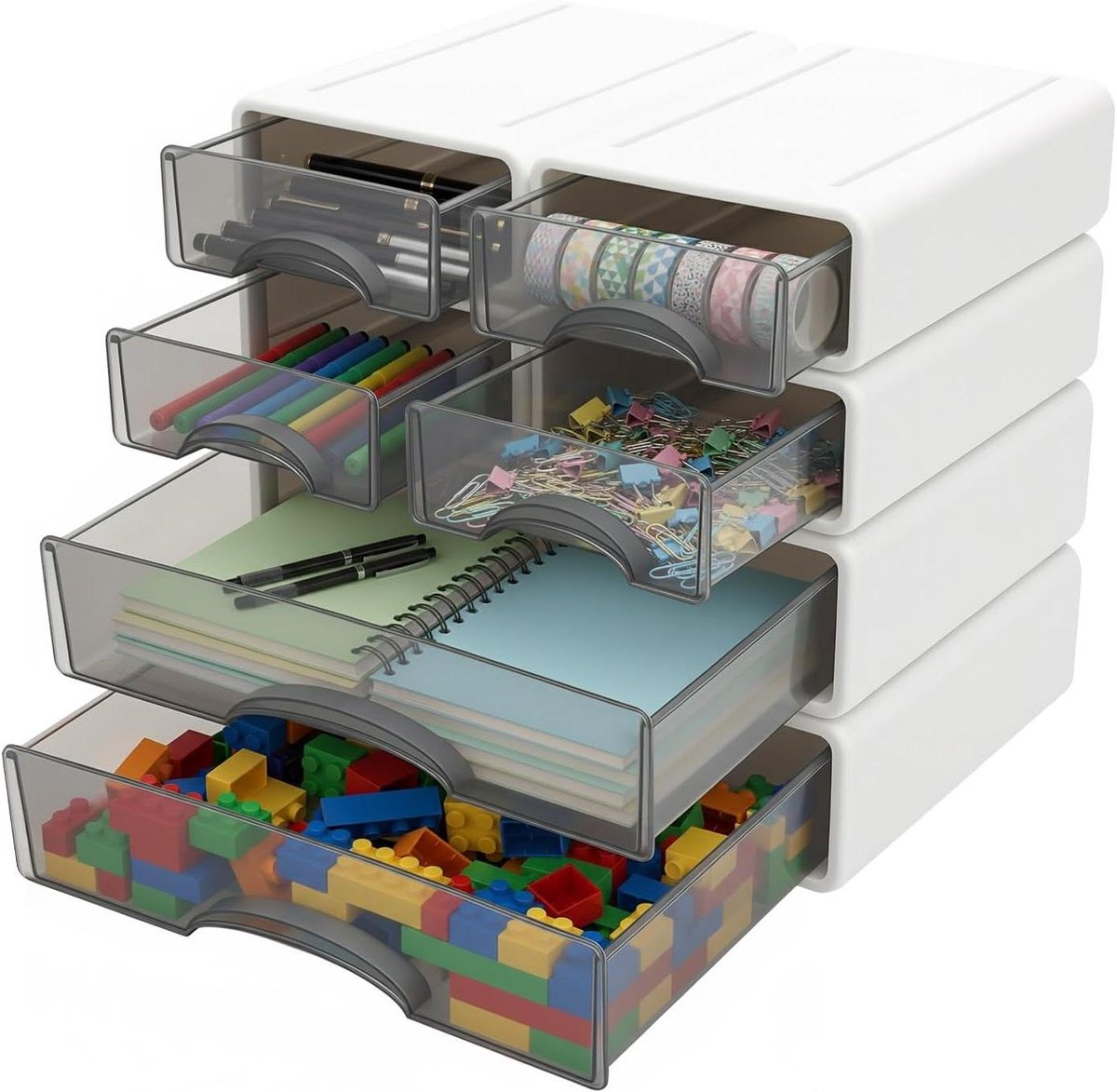 Stapelbare ladeboxen - Bureau organizer - Bureau opruimen - Modulair ontwerp - 6 stuks - Wit