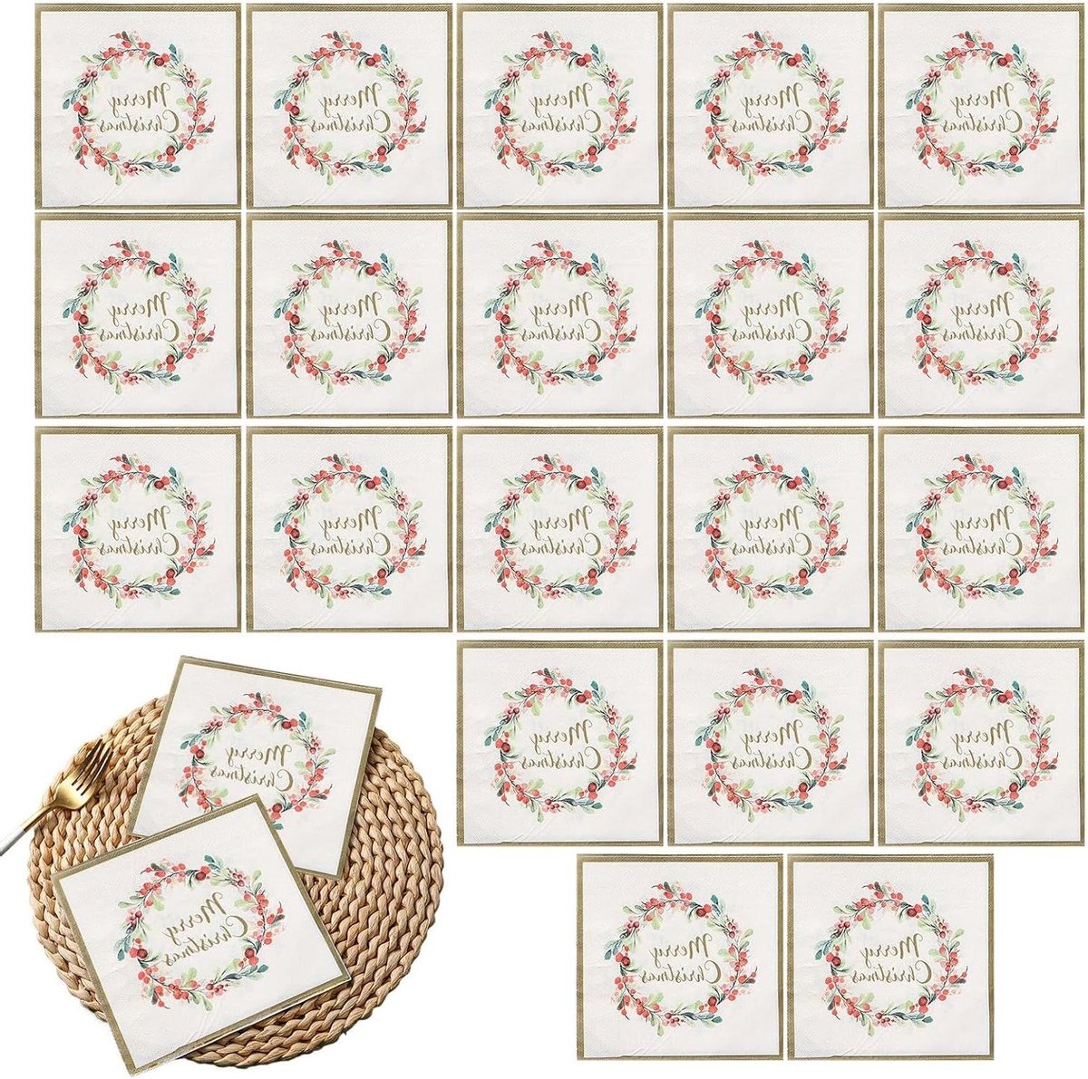 Kerst Servetten - Feestelijke Servetten - Tafel Dekken - Sterk En Dik - 20 Stuks - Berry Wreath