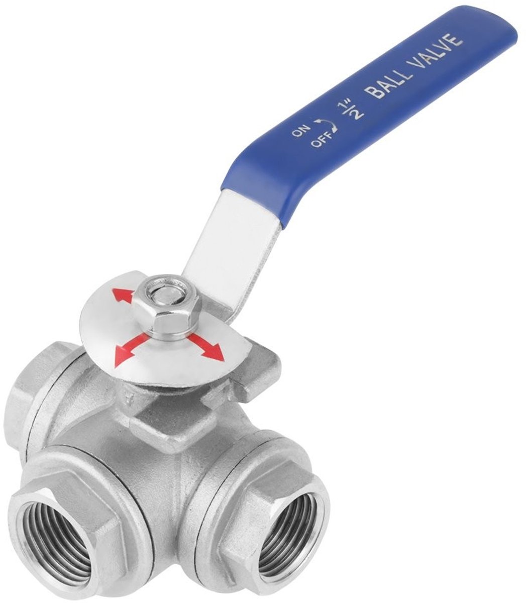 aladdien - Kogelklep - 3-Weg Kogelklep - RVS - Draad 1/2 inch - Voor Water Olie en Gas - Duurzaam en Betrouwbaar - Geschikt voor Diverse Vloeistoffe...