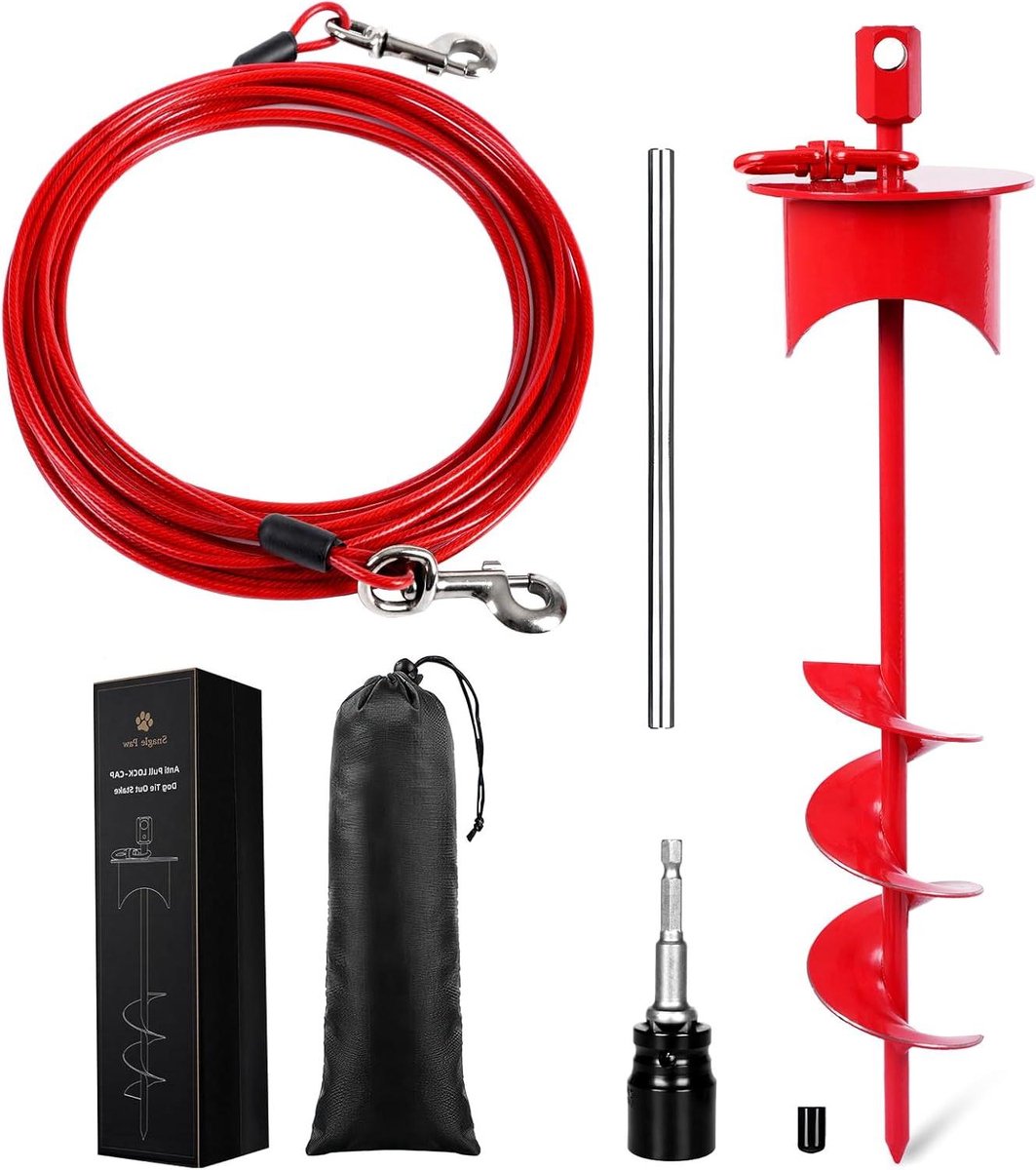 Grondanker Hond - Hondenpen - Veilige Vastzetting - Cap-lock Systeem - 44 cm - Rood