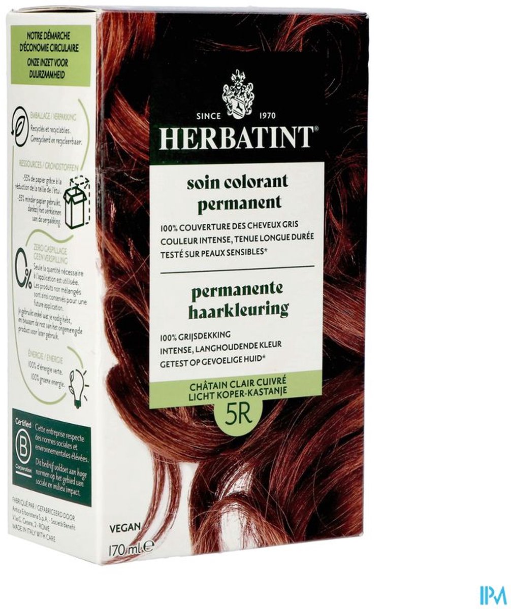 Herbatint 5R Licht Koper Kastanje – permanente vegan haarkleuring – Met 8 plantenextracten – 170 ml