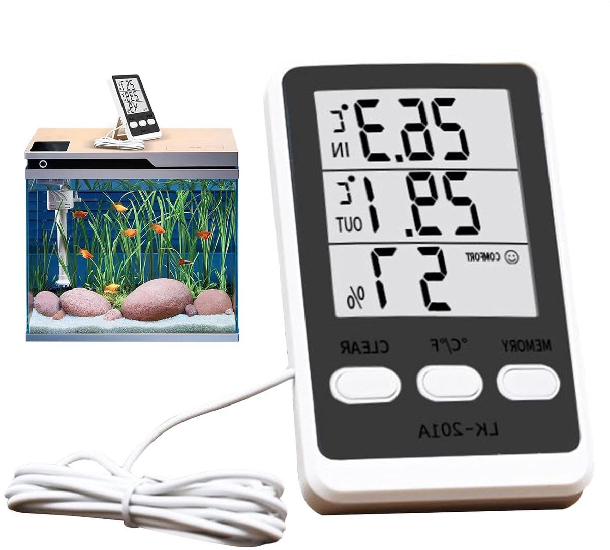 Koelkast Thermometer - Vochtigheidsmeter - Optimale Opslag - Dubbele Sonde - 125 cm - Wit