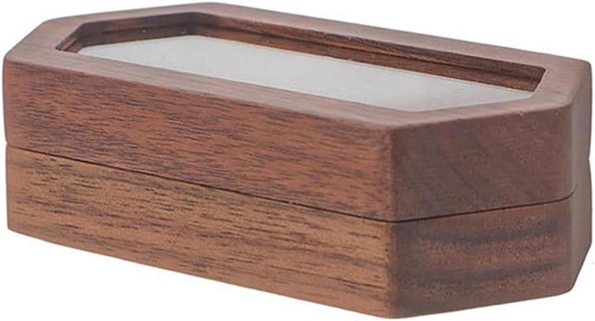 Ringendoos Ceremonie - Houten Doosje - Bruiloft Presentatie - Transparant Deksel - 10 x 5 cm - Houtkleur