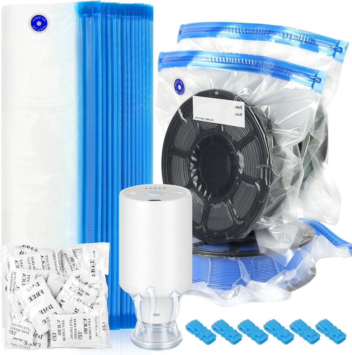 Vacuümzakken Set - Filament Opslag - 3D Printen - Automatische Pomp - 30 Stuks - Transparant