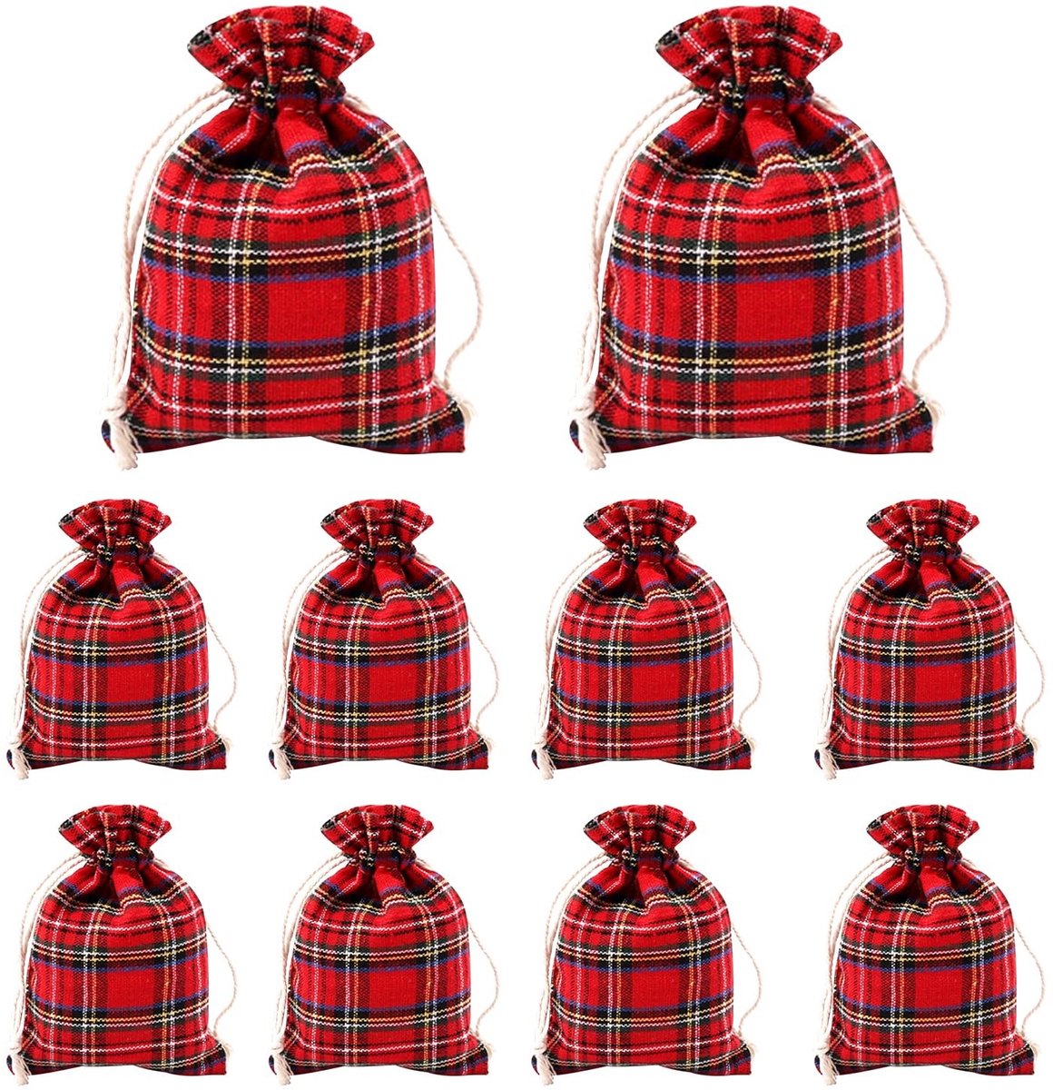 aladdien - Schotse Plaid Trekkoord Gift Bags - 10st - Perfect voor Kerstmis - Ruim en Stijlvol - Cadeautassen - Handig voor Feestdagen - 18 x 12 x 3 c