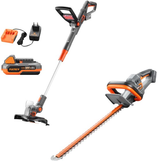 Snoerloze FUXTEC 20V tuinset grastrimmer 250mm + heggenschaar 520mm lichtgewicht stil krachtig