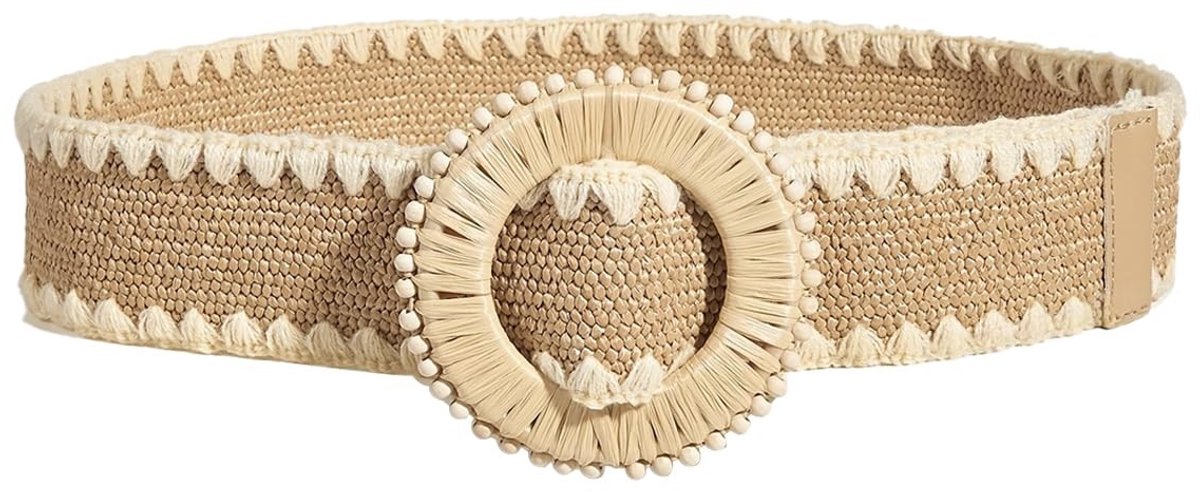 aladdien - Boho Woven Riem - Dames Elastische Tailleband - Beige - Comfortabele Tailleband - Modieuze Accessoires - Geschikt voor Dames - Kleur Beige