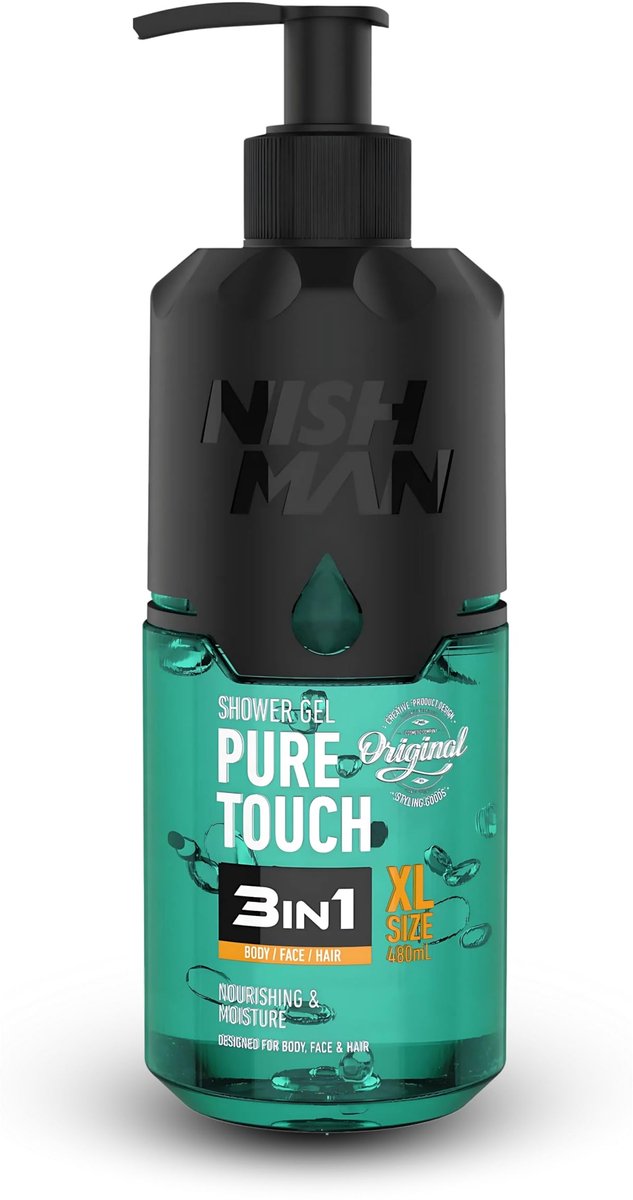 Nishman Shower Gel Pure Touch 3-in-1 voor Heren – Lichaam, Haar en Gezicht 480ml