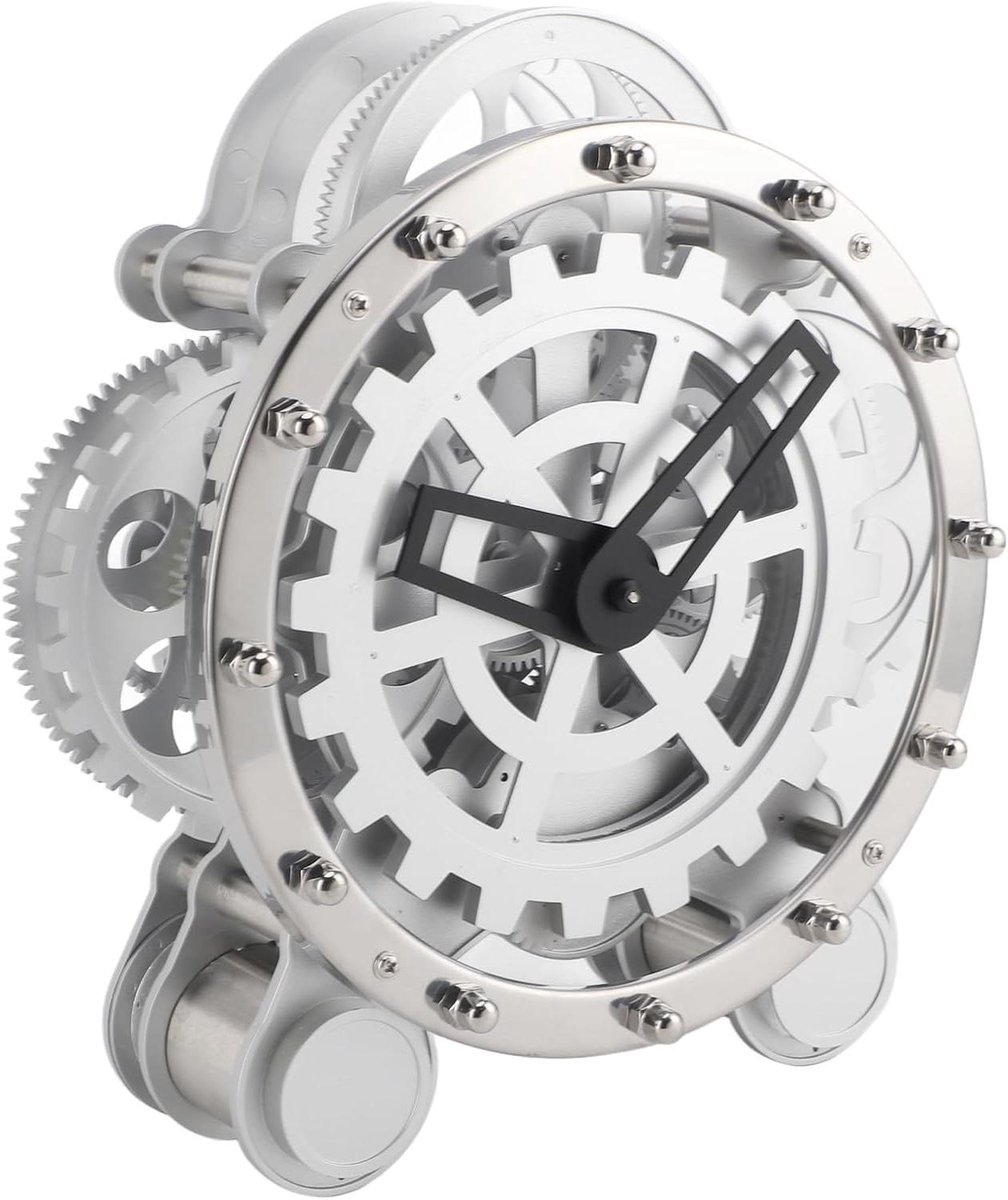 Mechanische Tandwielklok - Vintage Tafelklok - Tijdweergave Woonkamer - Echte Bewegende Tandwielen - 10 Inch - Roestvrij Staal
