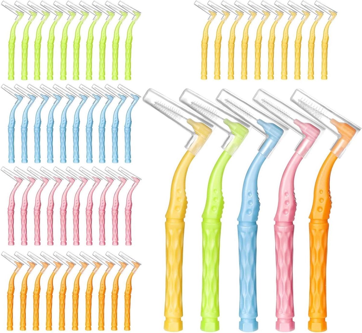 Interdentale borstels - Tandenstokers floss - Orale reiniging - 5 maten L-vorm - 50 stuks - Mix