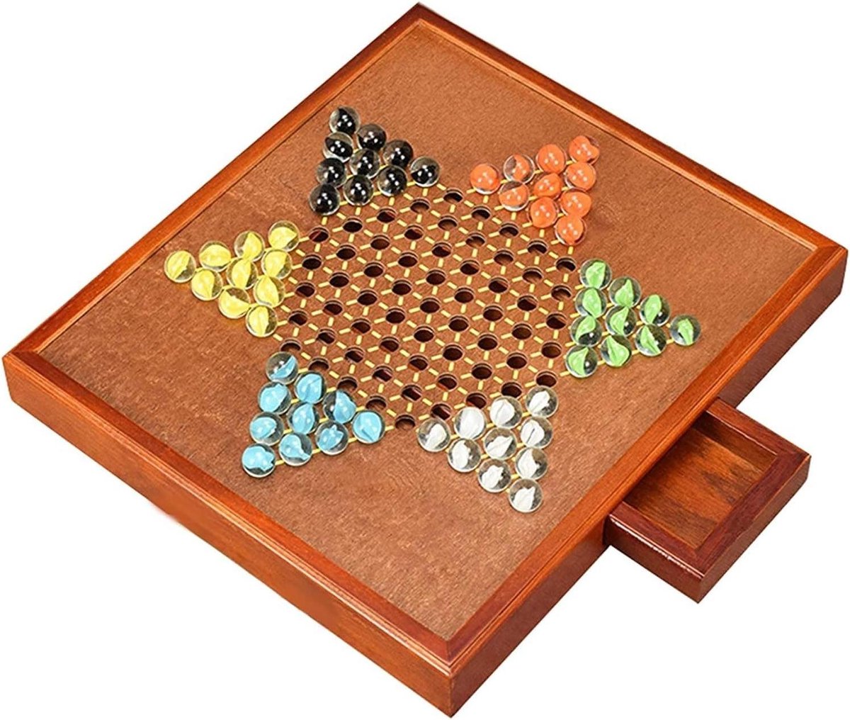 Houten Schaakbord - Dambord Spel - Strategisch Spel - Handige Opbergruimte - 16x16cm - Agate