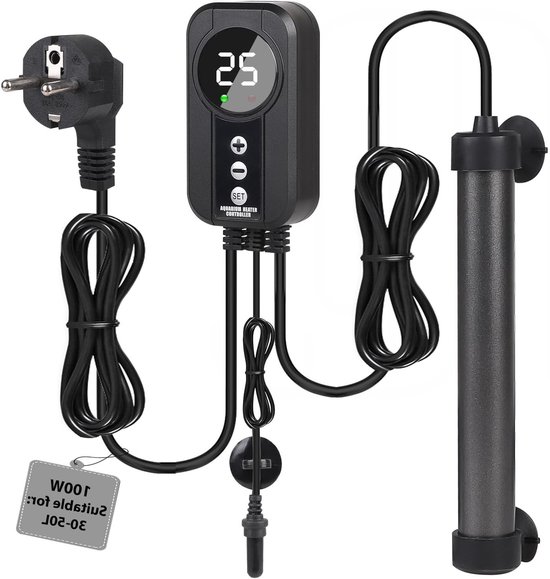 Titanium Aquarium Heater 100 W met LED Display en Temperatuur Sensor, Verstelbare Temperatuur voor Aquaria van 30 tot 50 Liter