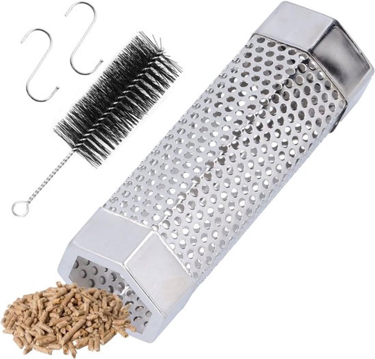Smokerslang Voor Barbecue RVS - Lengte 15,5 cm Met Borstel en Haken