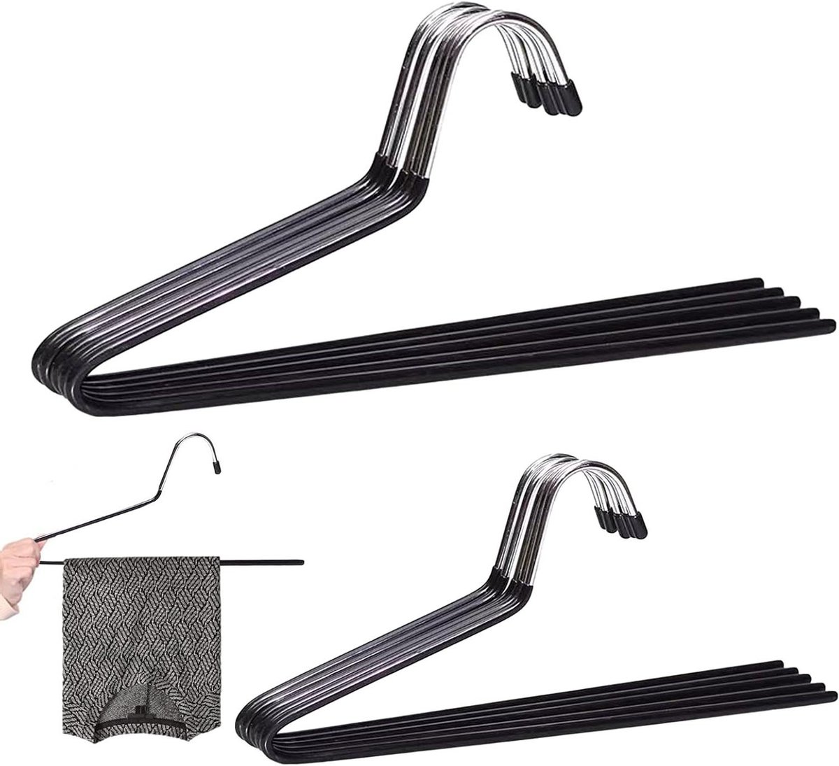 Broekhangers - Kledinghangers - Ruimtebesparend Ophangen - Antislip Coating - 10 Stuks - Zwart