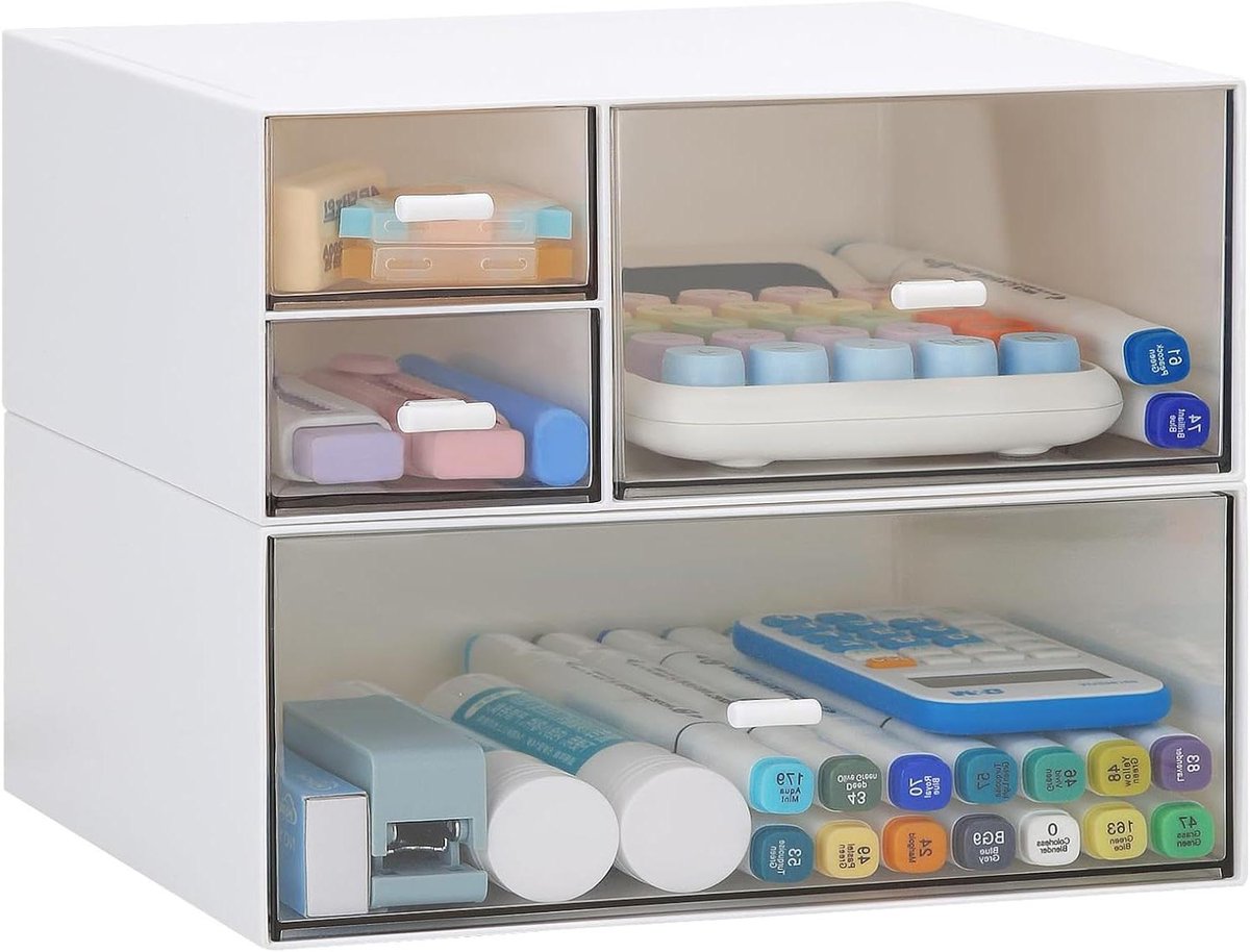 Bureau Organizer - Opberger Lades - Bureau Opruimen - 3 Transparante Lades - 23 x 9.7 cm - Wit