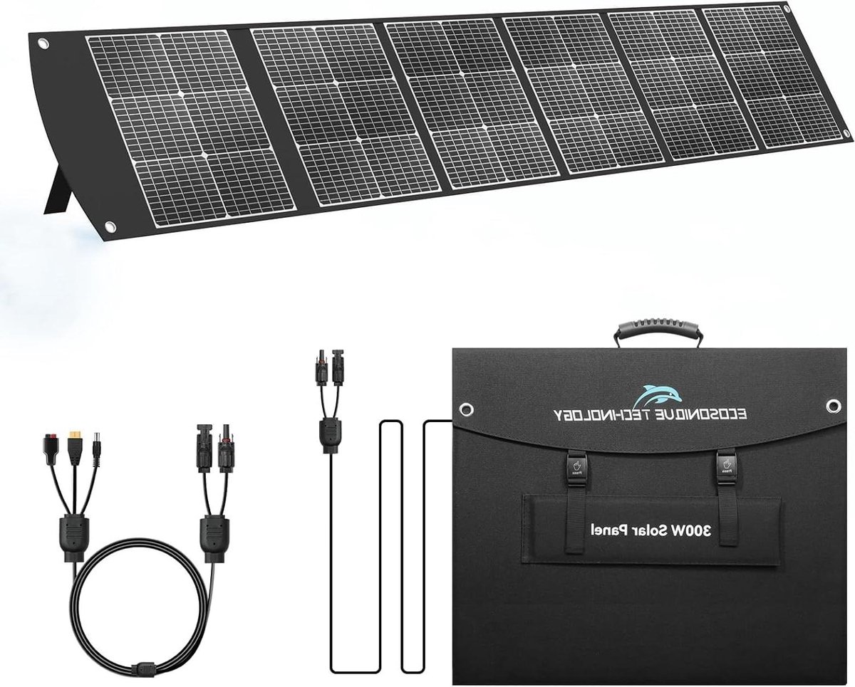 Draagbaar Zonnepaneel - Opvouwbaar Paneel - Energie Opwekken - Hoge Conversie - 300 Watt - Zwart