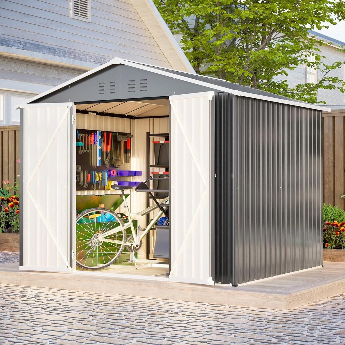 Metalen schuur - Opbergruimte buiten - Tuin opruimen - Weerbestendig - 240x192x191 cm - Antraciet
