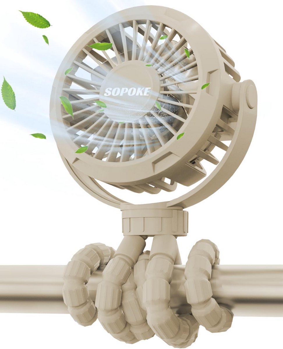 Flexibele Oplaadbare Mini Ventilator met 3 Snelheden voor Kinderwagen en Wieg